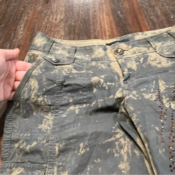 Vintage baggy cargo pants Y2K camo print rhinestones green gray 0 mid rise - Picture 14 of 15